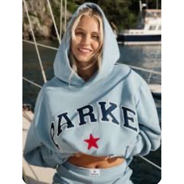 Parke Varsity Star Hoodie Light Blue Oversized Pullover Sweatshirt L/Xl Coastal